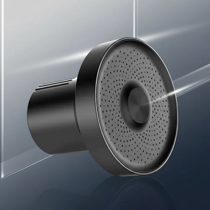 Watersilks modern shower head in black and silver finish with a sleek, minimalist gradient background, showcasing luxury bathroom design and contemporary engineering.
