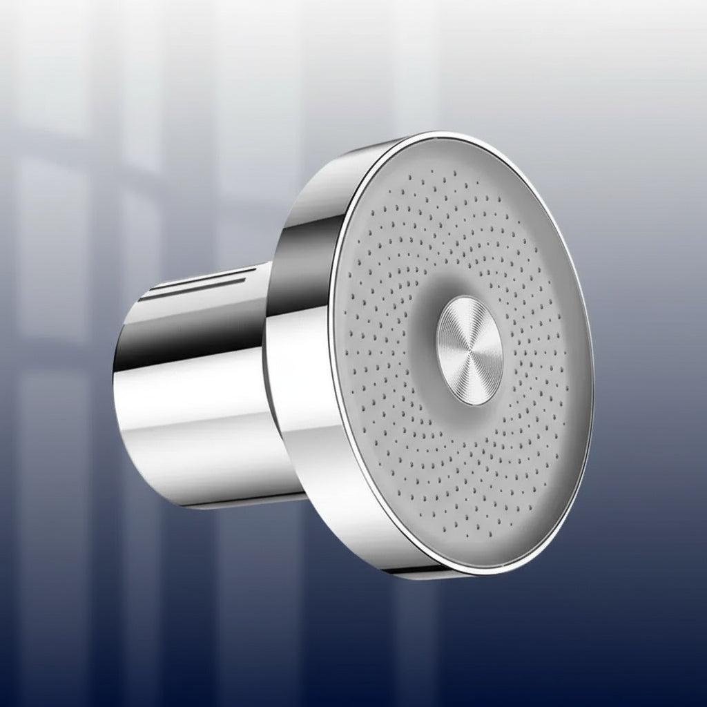 Close-up of Watersilks filtered shower head with a modern, sleek gradient background, highlighting premium craftsmanship and contemporary bathroom luxury.